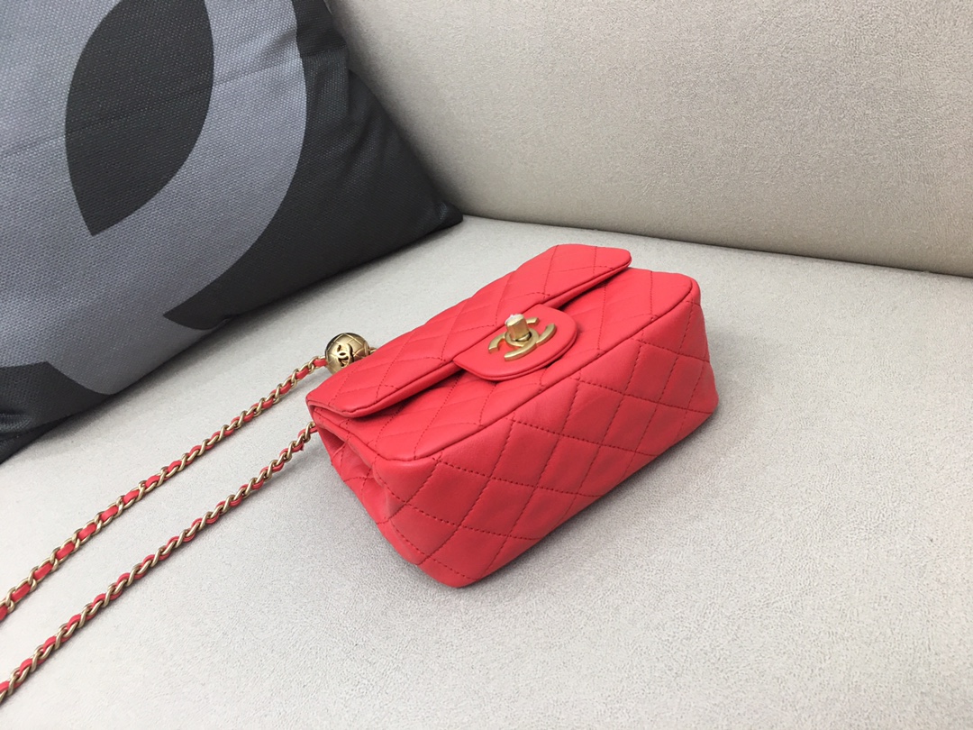 Mini Classic Flap Lambskin Bag AS1786 Ruby Red/Gold